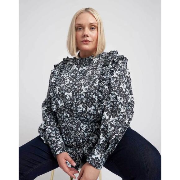 Erdem x Universal Standard Tops - ERDEM x Universal Standard Kalina Floral Long Sleeve Ruffle Shirt Women's 10-12